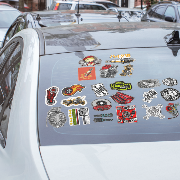 Mechanic Moto Sticker Sheet — Engine, Tools & Racing Decals