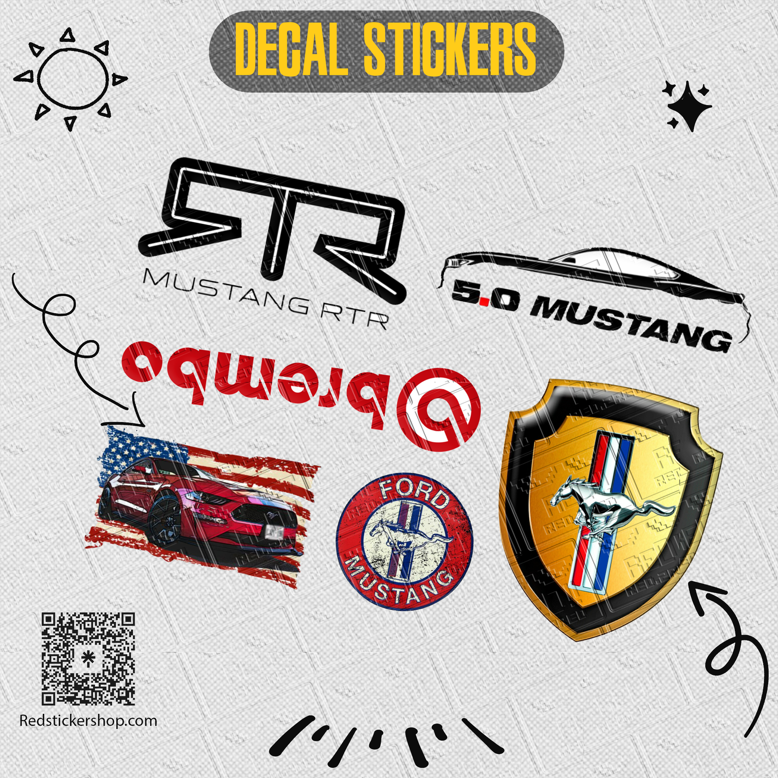 Car & Racing Sticker Sheet — Mustang Drift Decals - Image 2