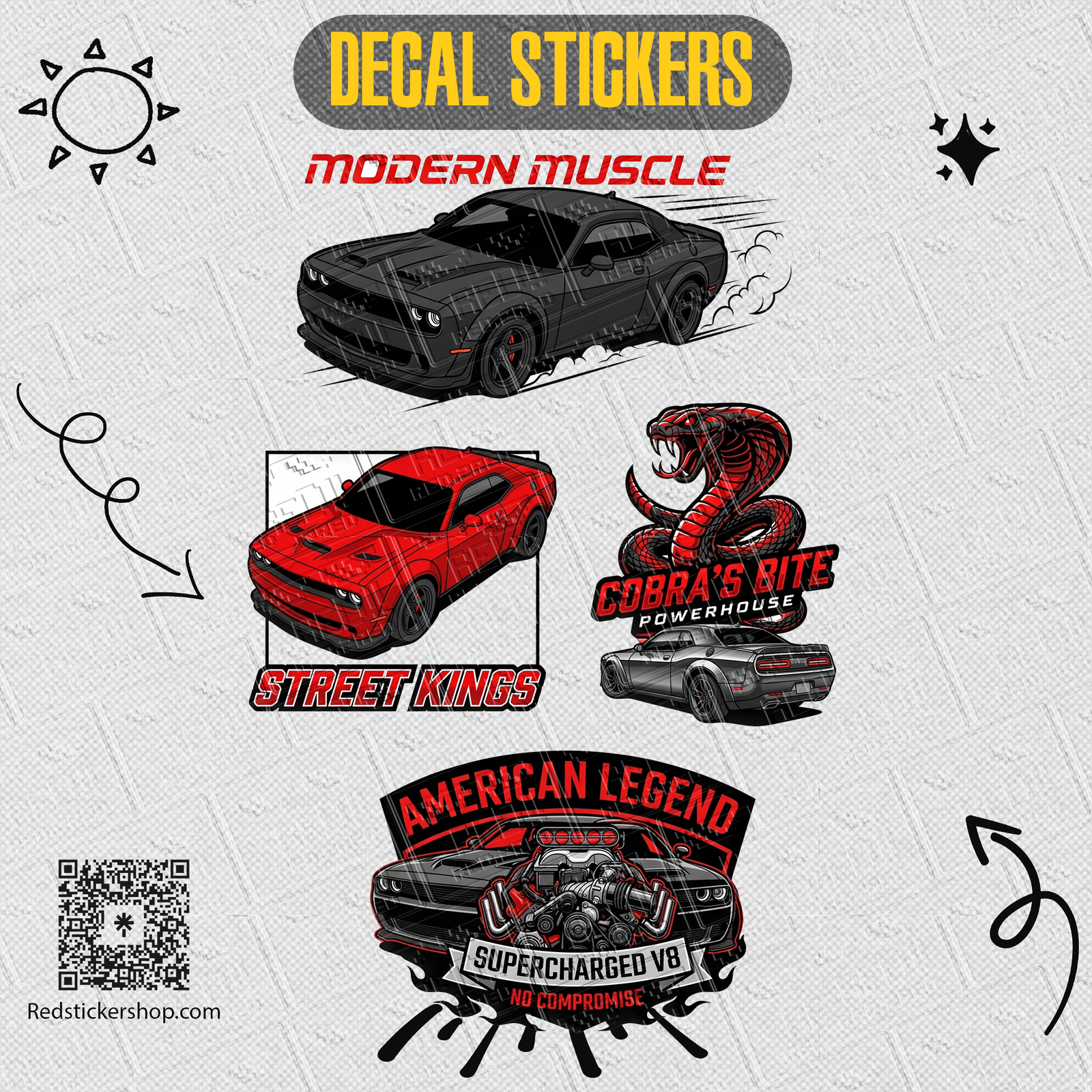 Automotive Decal Sticker Sheet — Muscle Car, Engine & Racing Emblems - Image 4