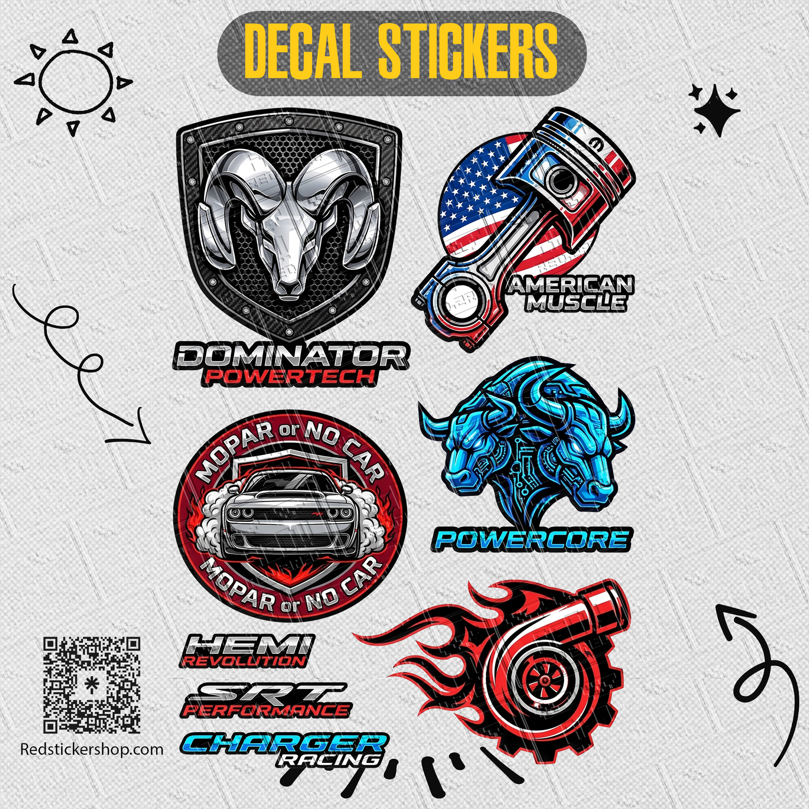 Automotive Decal Sticker Sheet — Muscle Car, Engine & Racing Emblems - Image 5