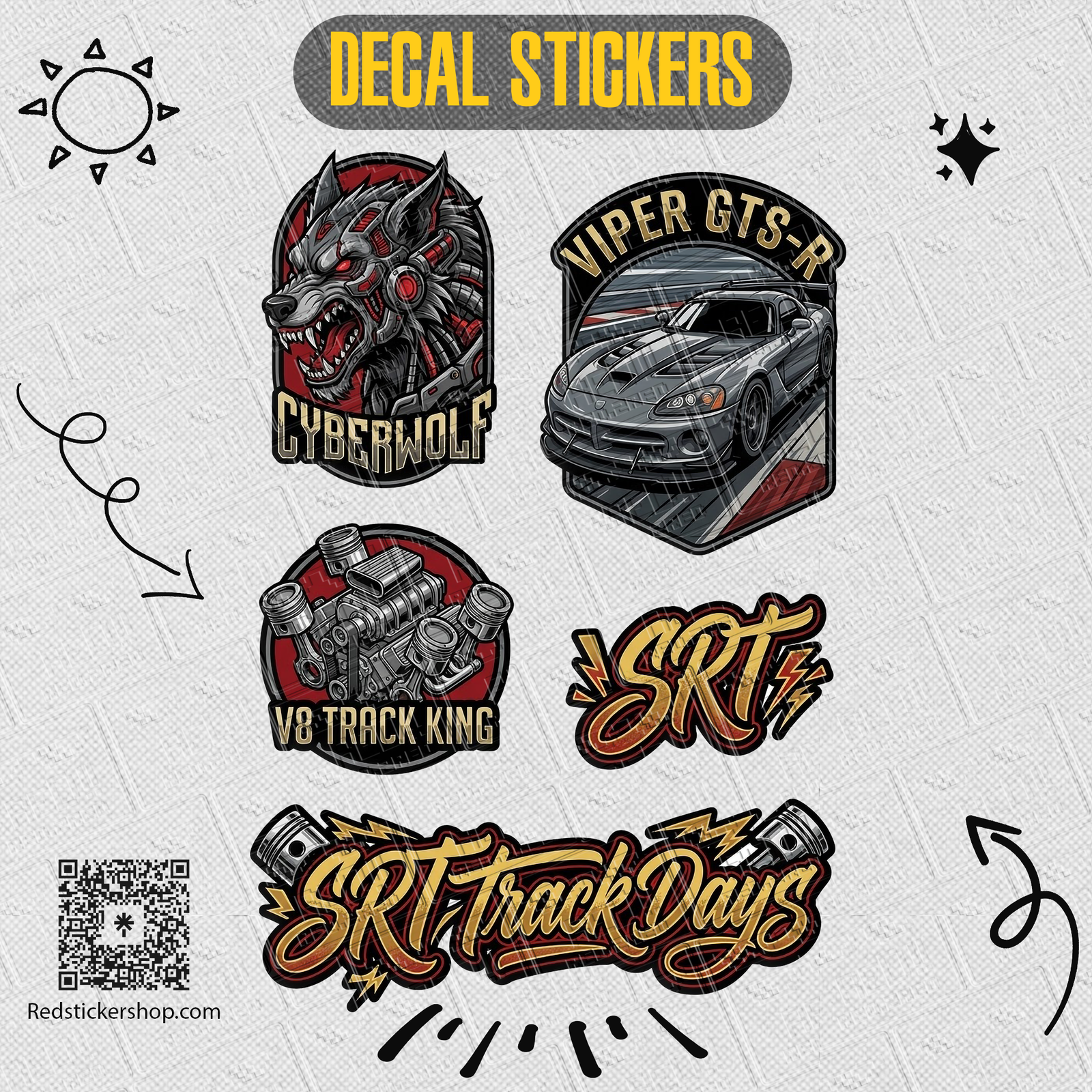 Muscle Car Sticker Sheet — Vintage Dodge & Viper Auto Decals - Image 2