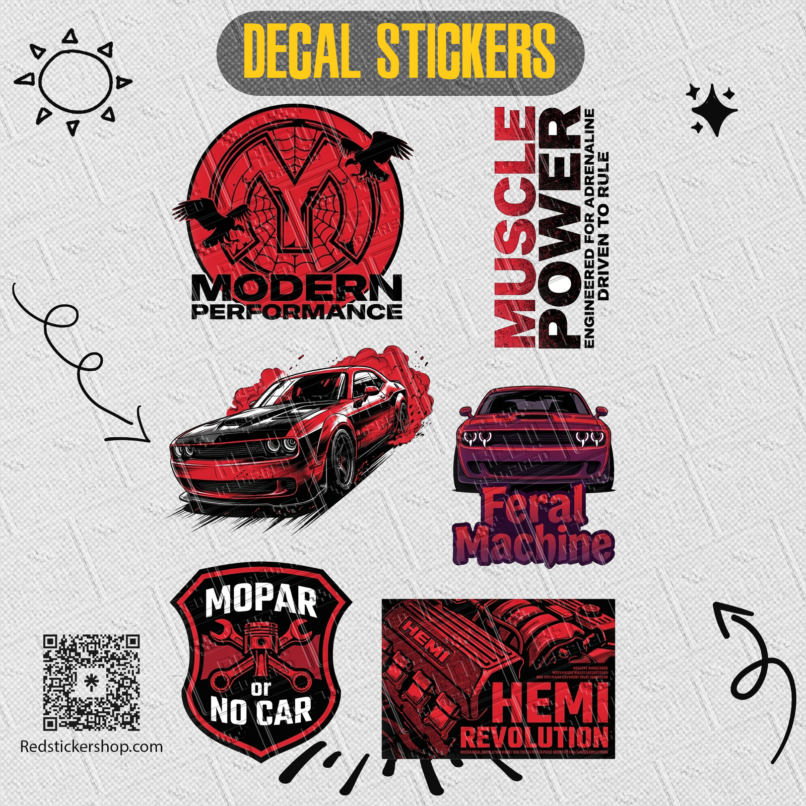 Muscle Car Sticker Sheet — Vintage Dodge & Viper Auto Decals - Image 3
