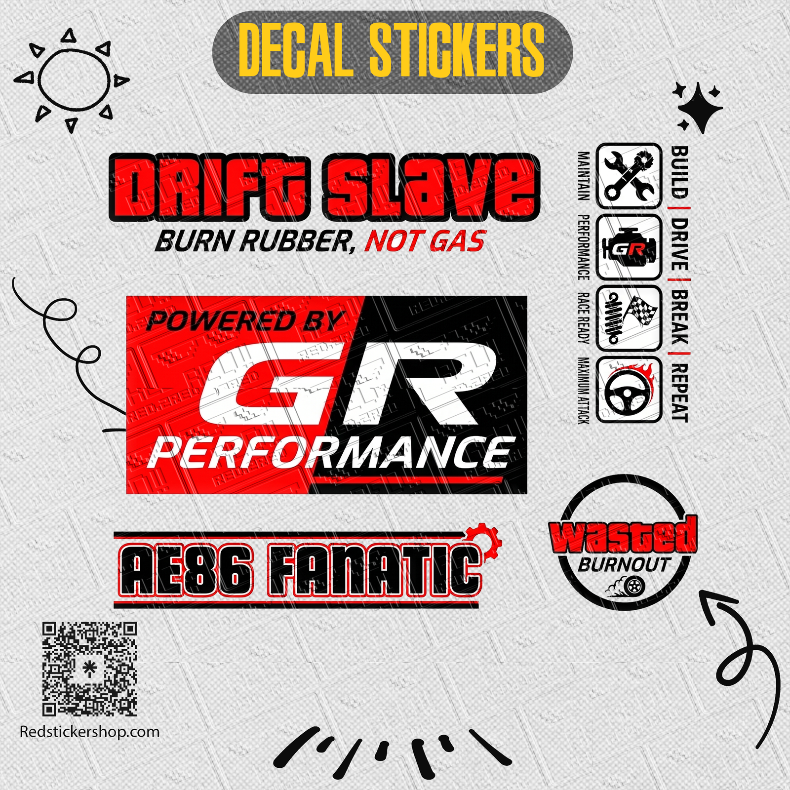 Car Enthusiast Sticker Sheet — Racing & Tuning Decals (Engine Power, Drift, Turbo, Street Tuned) - Image 5