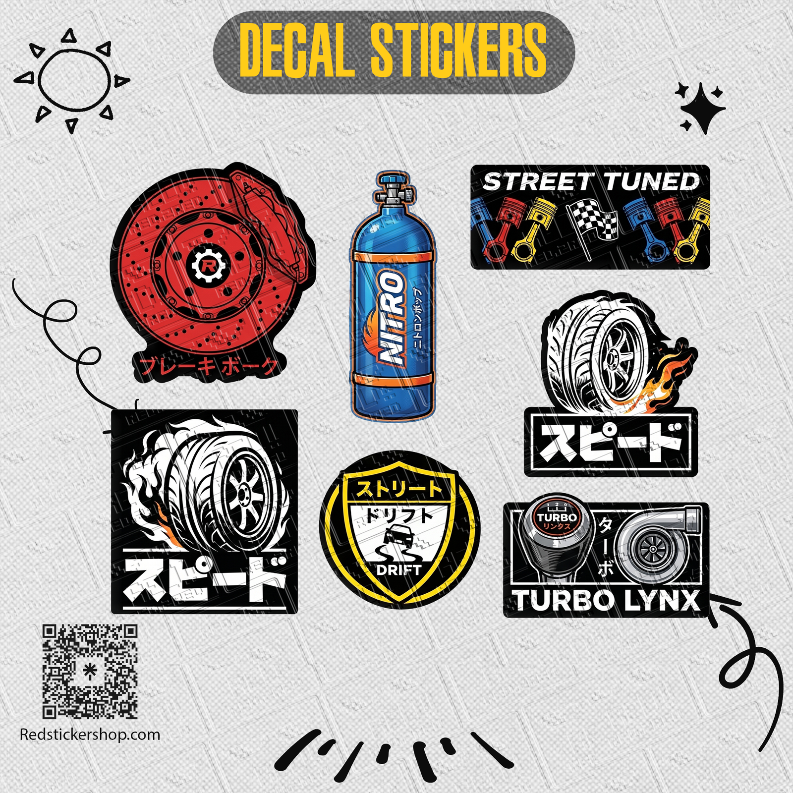 Car Enthusiast Sticker Sheet — Racing & Tuning Decals (Engine Power, Drift, Turbo, Street Tuned) - Image 3