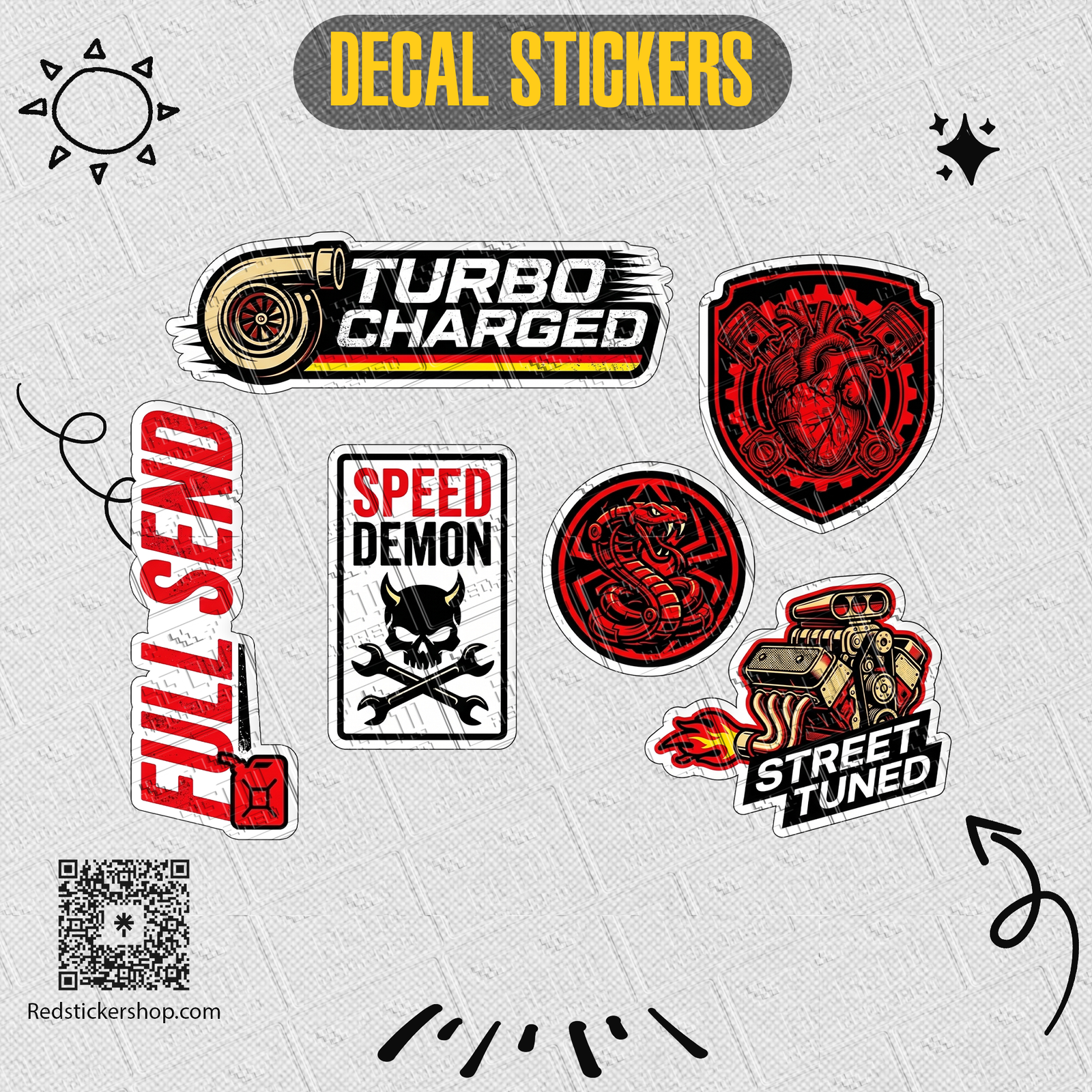 Car Enthusiast Sticker Sheet — Racing & Tuning Decals (Engine Power, Drift, Turbo, Street Tuned) - Image 2