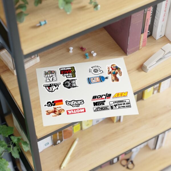 Racing & Pin-Up Sticker Sheet — Car Parts, NOS, Motul & Retro Pinup Decals