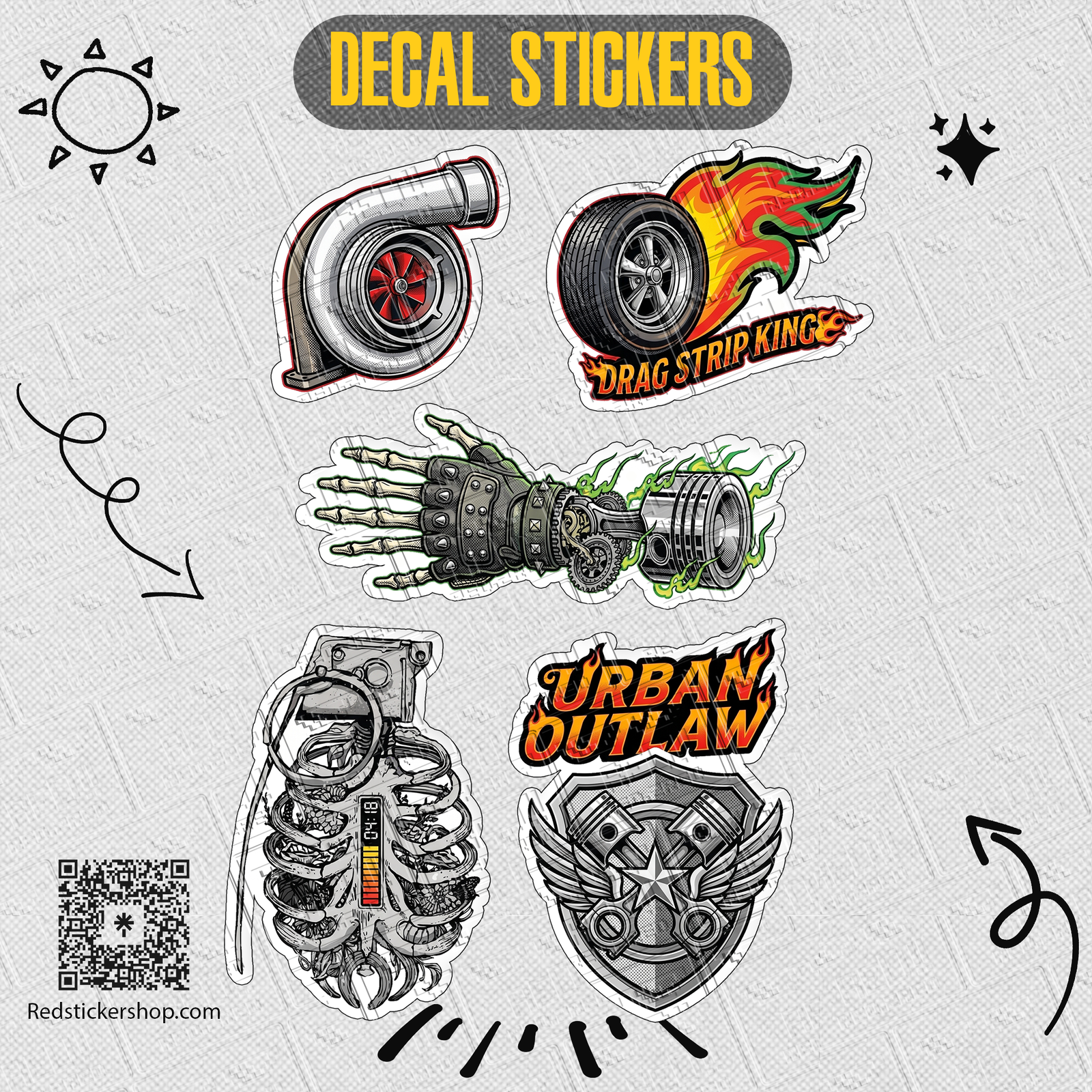 Hot Rod & Engine Sticker Sheet — Automotive Mechanics Car Culture Decals - Image 5