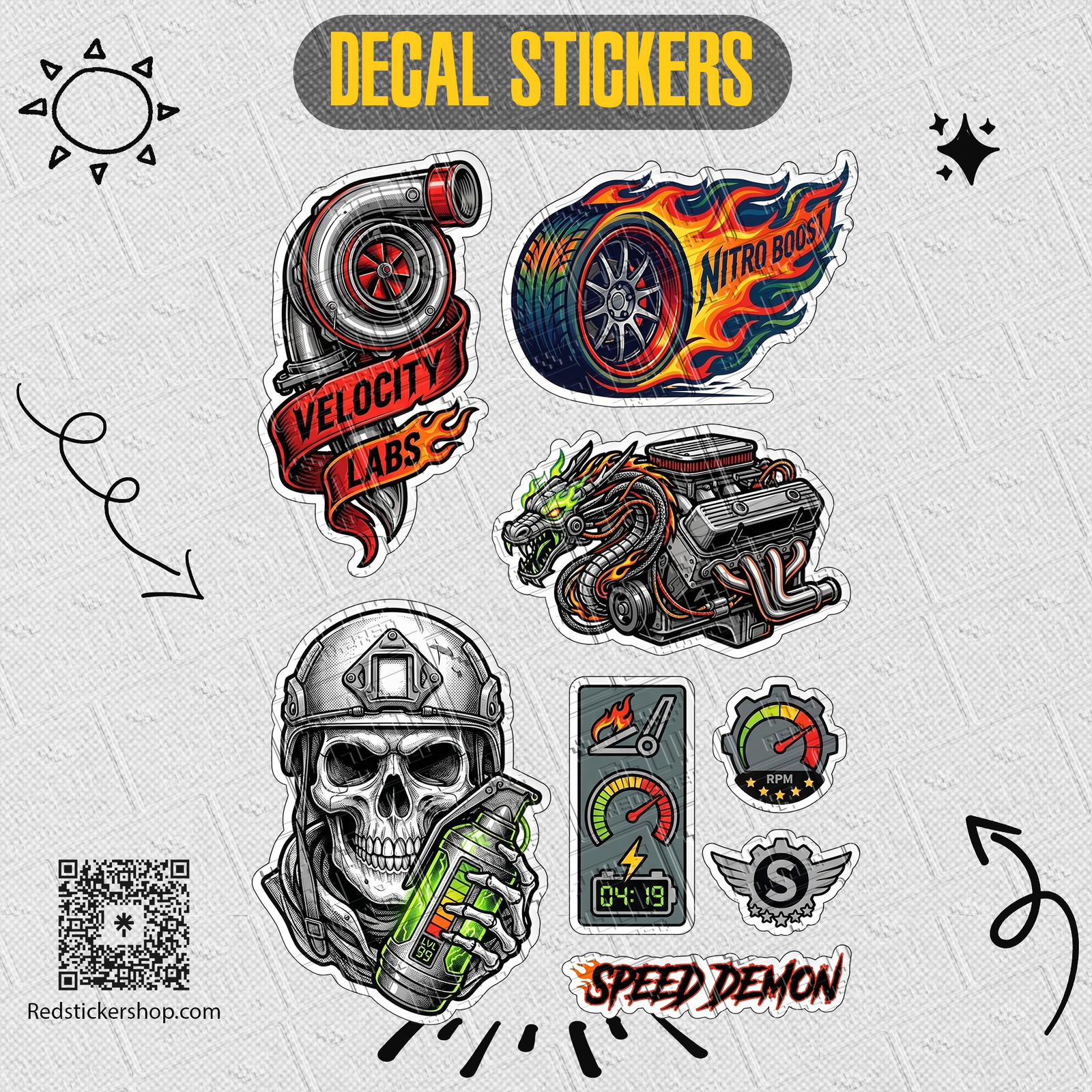 Hot Rod & Engine Sticker Sheet — Automotive Mechanics Car Culture Decals - Image 3