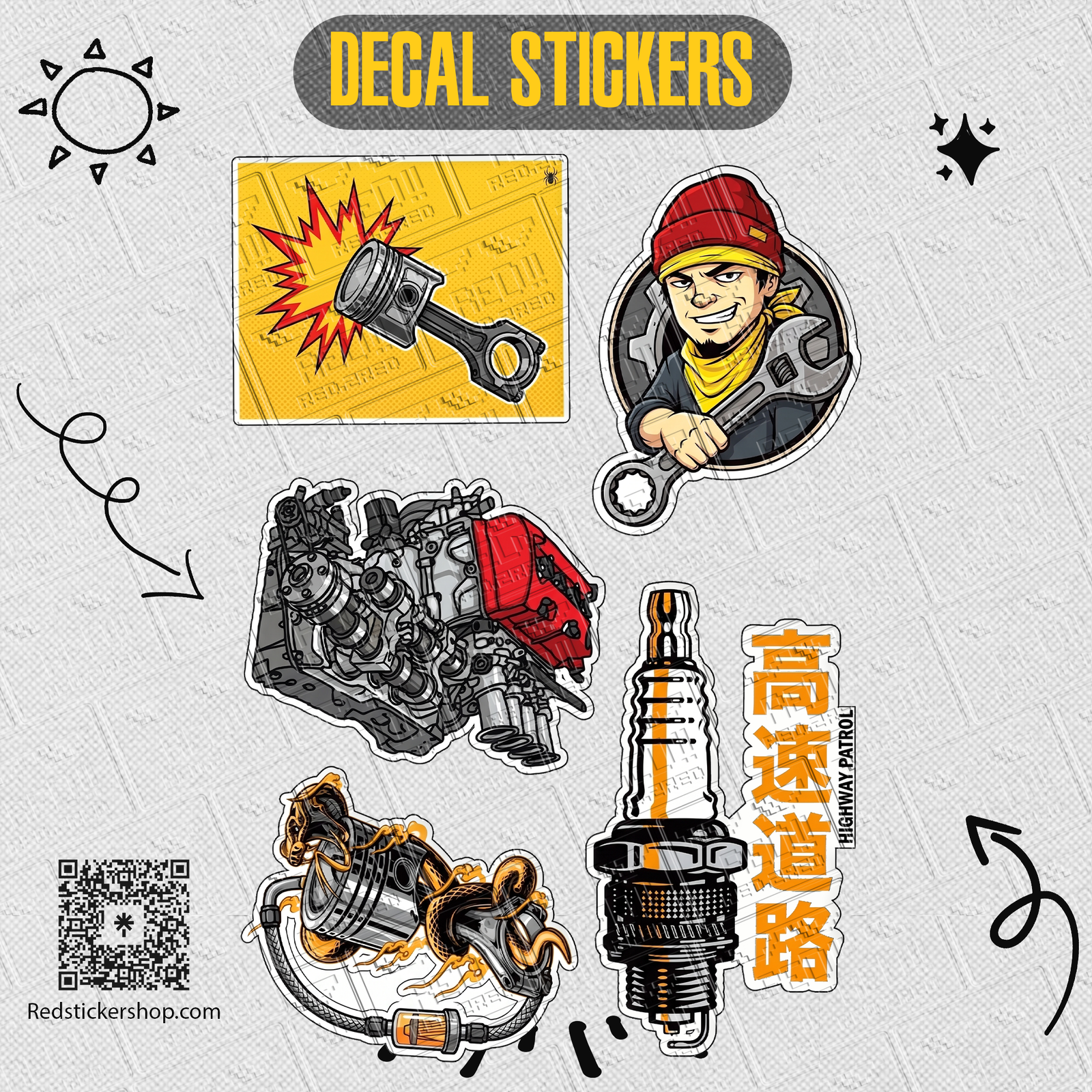 Hot Rod & Engine Sticker Sheet — Automotive Mechanics Car Culture Decals - Image 2