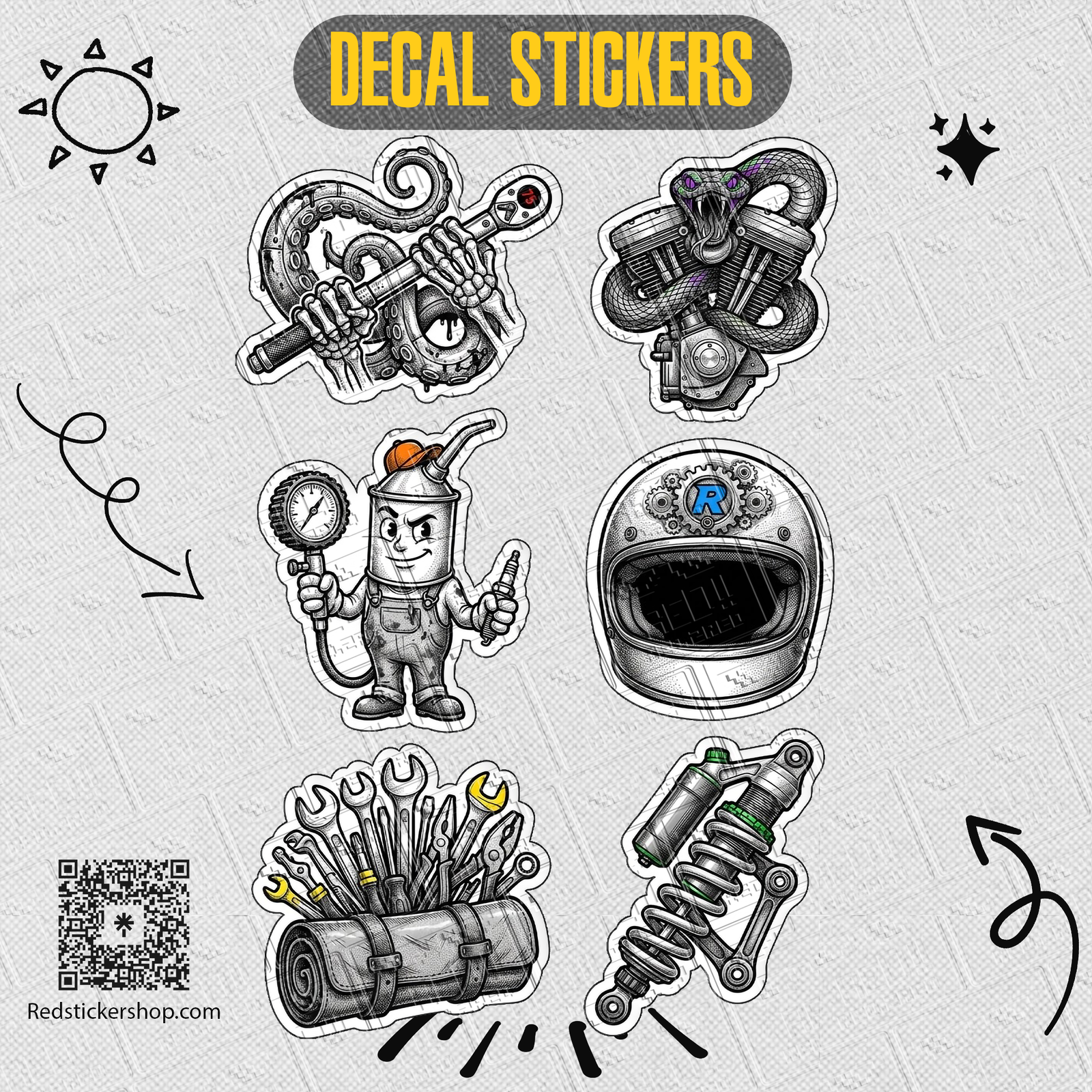 Hot Rod & Engine Sticker Sheet — Automotive Mechanics Car Culture Decals - Image 4