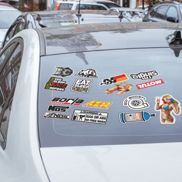 Racing & Pin-Up Sticker Sheet — Car Parts, NOS, Motul & Retro Pinup Decals