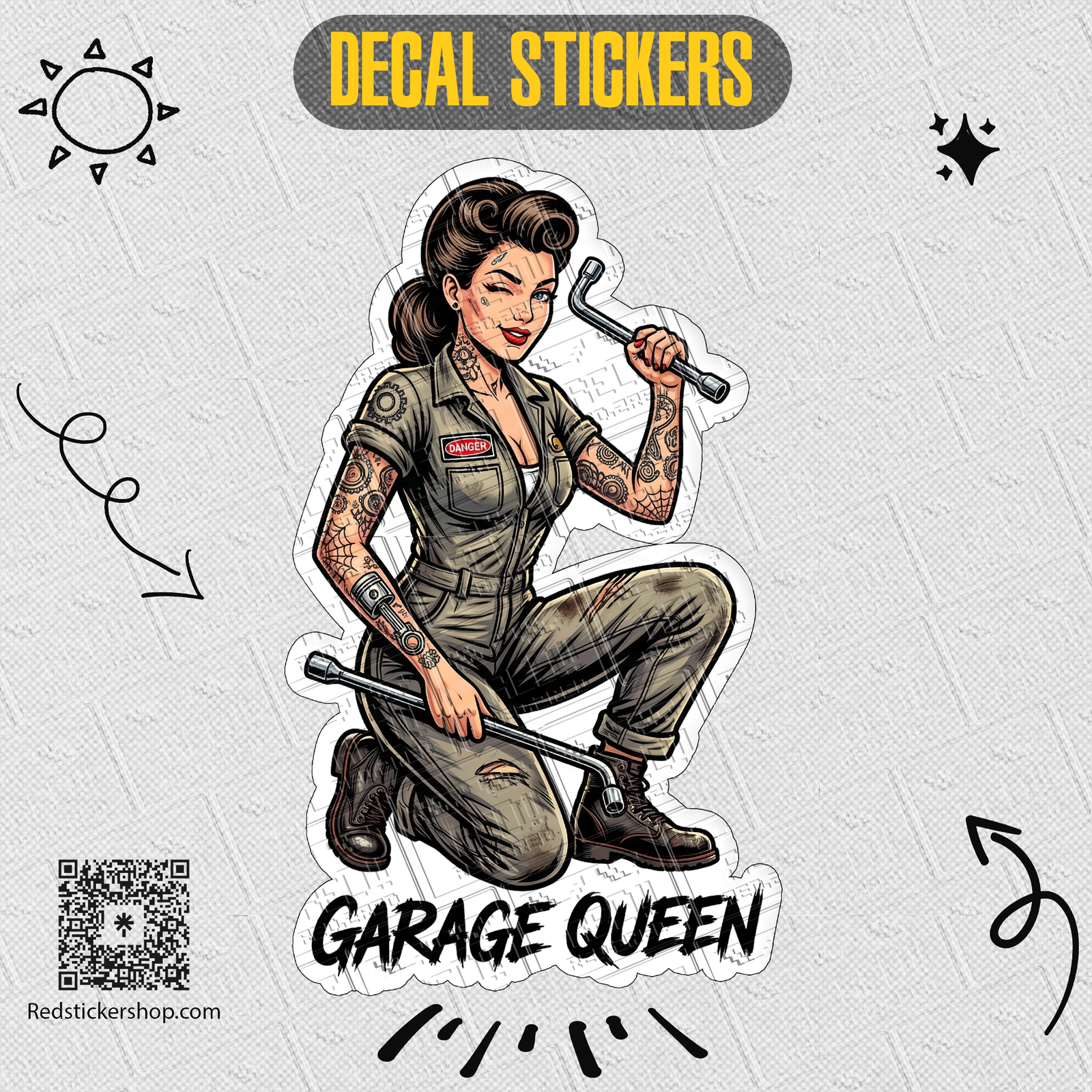 Vintage Mechanic Sticker Sheet — Tuned, Boost Life, Garage Queen Car Repair Decals - Image 4