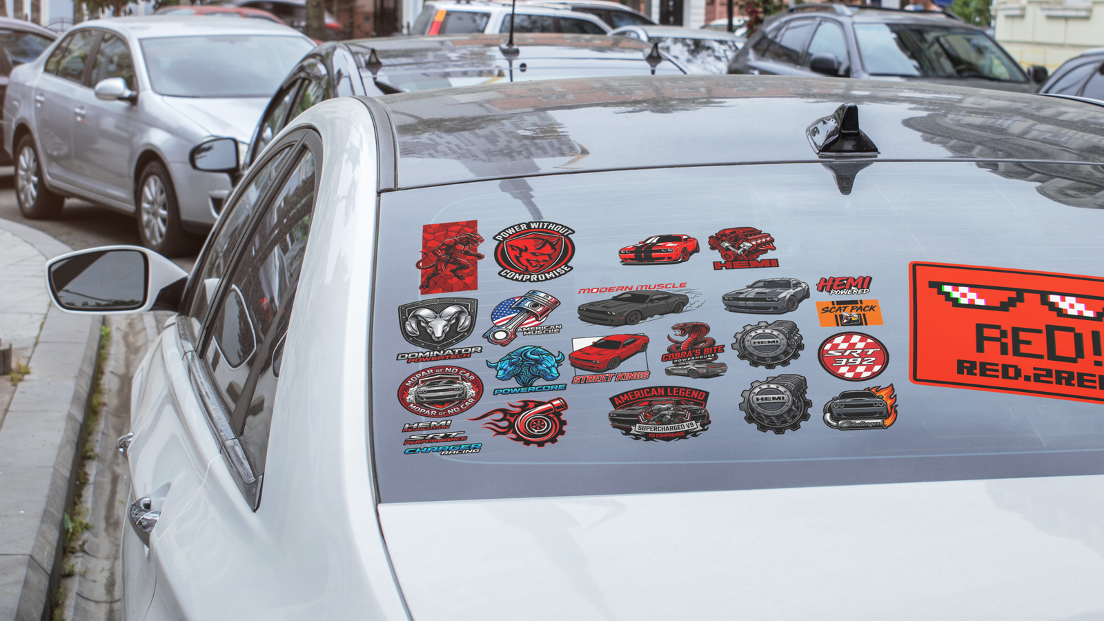 Automotive Decal Sticker Sheet — Muscle Car, Engine & Racing Emblems
